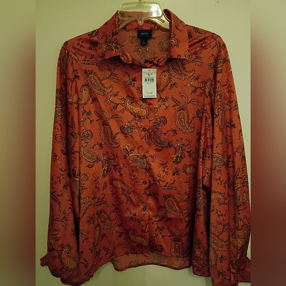 Daytrip Women's Rust Paisley Blouse Sz L